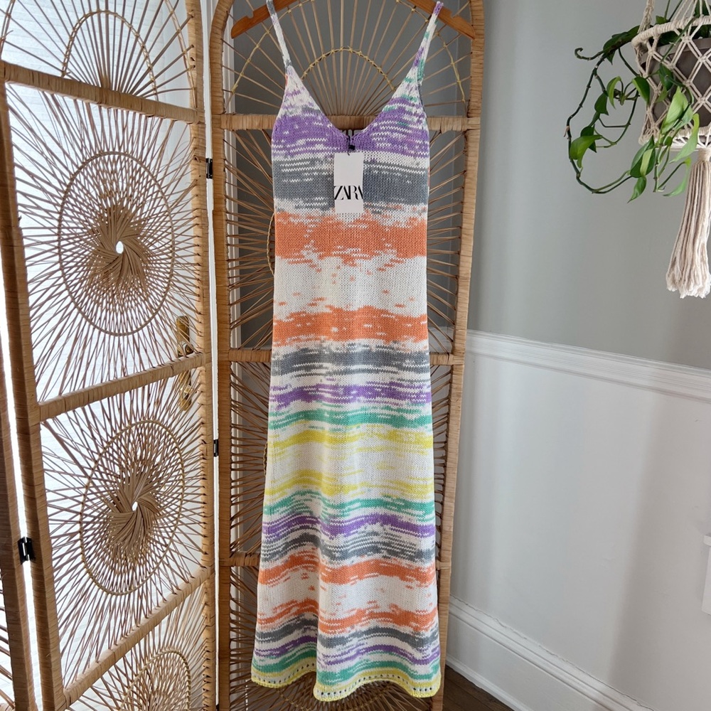 ZARA Knit Woven Maxi Dress Summer Beach size M NWT